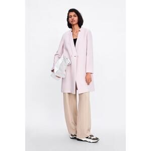 Zara Womens Pink Longline Textured Coat Sz S | Classic Preppy Timeless Essential